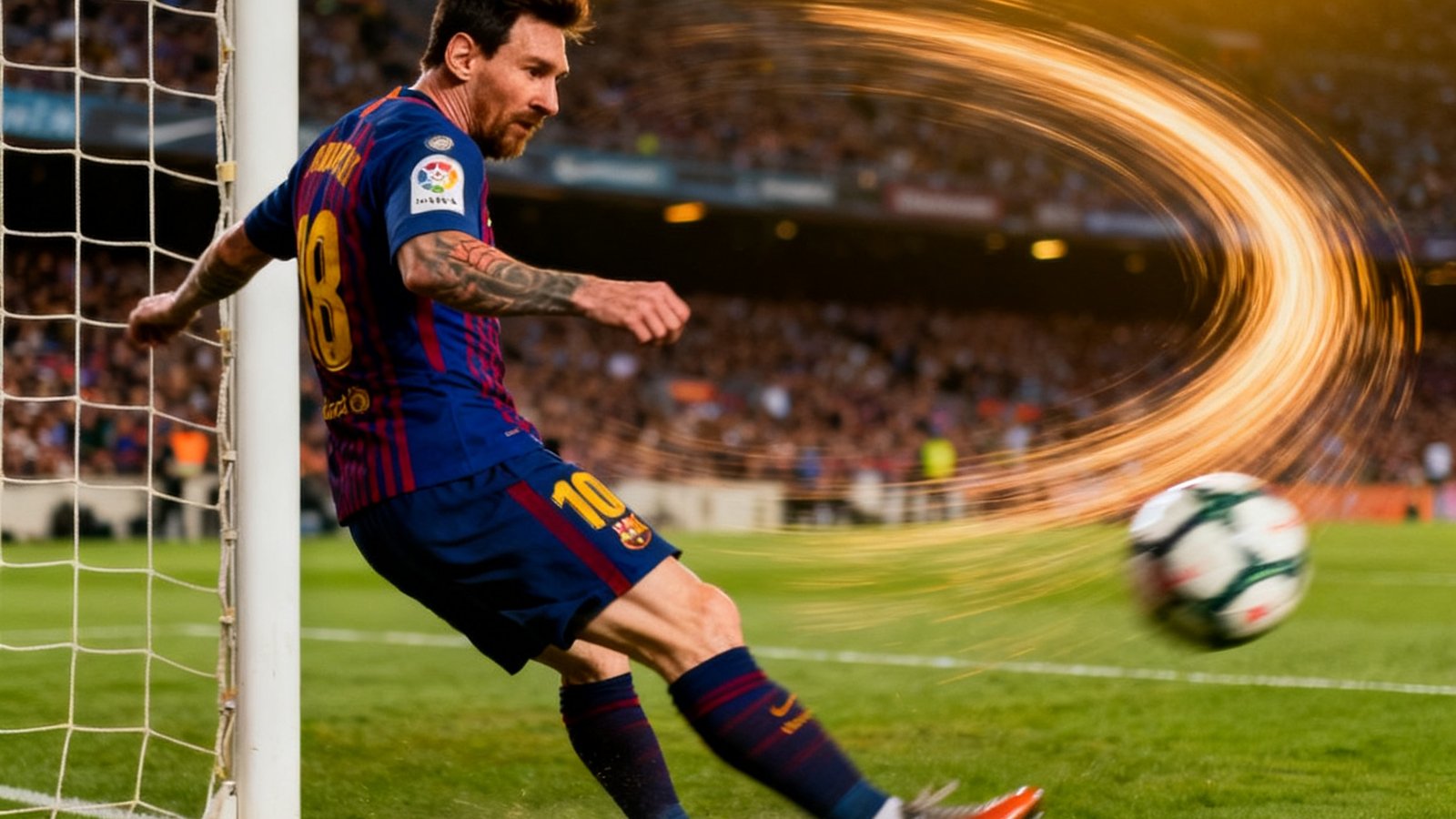 梅西禁区外弧线球破门慢动作回放